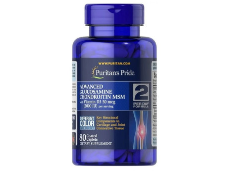 Triple Strength Glucosamine Chondroitin with Vitamin D3 Puritan's Pride (80 таблеток)