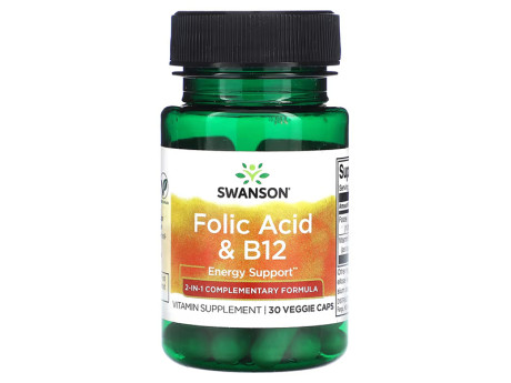Folic Acid & B12 Swanson (30 капсул)
