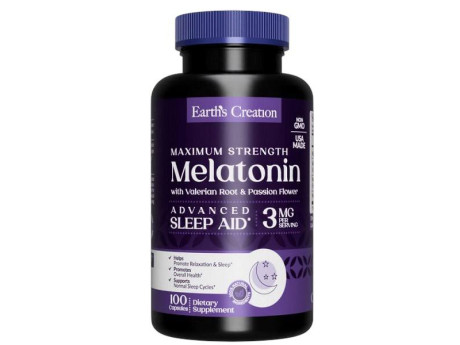Melatonin 3мг + Valerian Root & Passion Flower Earth‘s Creation (100 капсул)