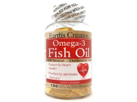 Omega 3-1000мг (Cholesterol Free) Earth‘s Creation (100 капсул)