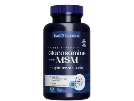 Glucosamine, MSM plus Hyaluronic Acid (1500/1500/3мг) Earth‘s Creation (60 таблеток)