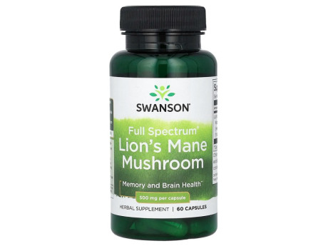 Full Spectrum Lion's Mane Mushroom 500мг Swanson (60 капсул)