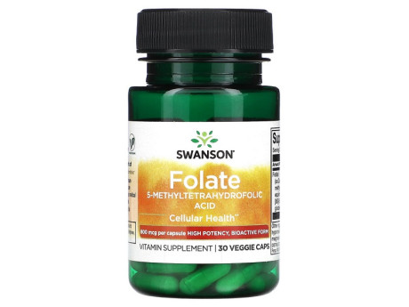 Folate 5-Methyltetrahydrofolic Acid 800мкг Swanson (30 вег капсул)