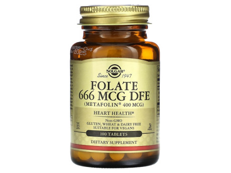 Folate 666мкг DFE (Metafolin 400мкг) Solgar (100 таблеток)