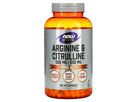 ARGININE 500мг & CITRULLINE 250мг NOW foods (240 капсул)