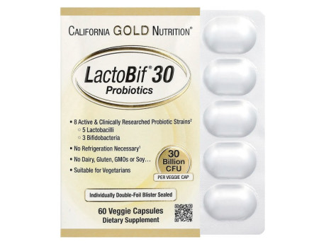 LactoBif Probiotics 30 Billion CFU California Gold Nutrition (60 капсул)