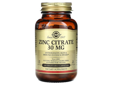 Zinc Citrate 30мг Solgar (100 вег капсул)