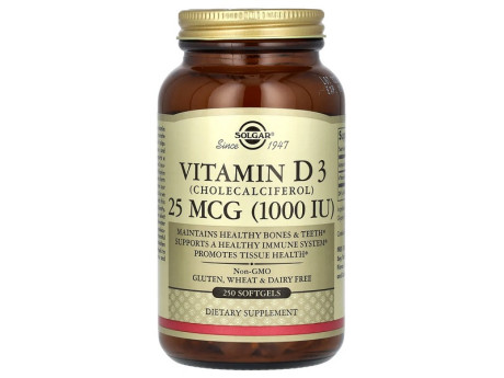 Vitamin D3 25мкг 1000 IU Solgar (250 капсул)