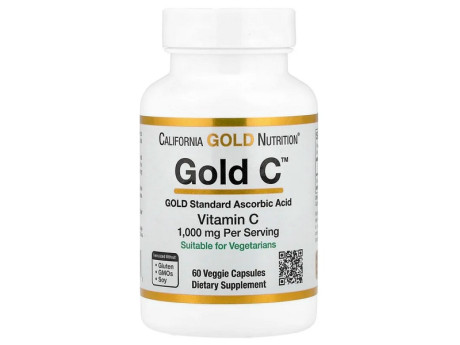 Gold Vitamin C 1000мг California Gold Nutrition (60 вег капсул)
