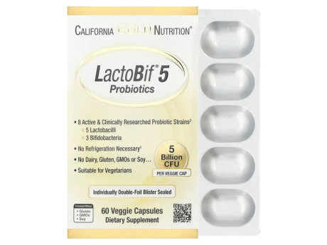 LactoBif Probiotics 5 Billion CFU California Gold Nutrition (60 вег капсул)