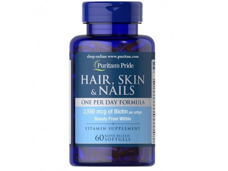 Hair, Skin & Nails + 2500 мг Биотина (60 капсул)