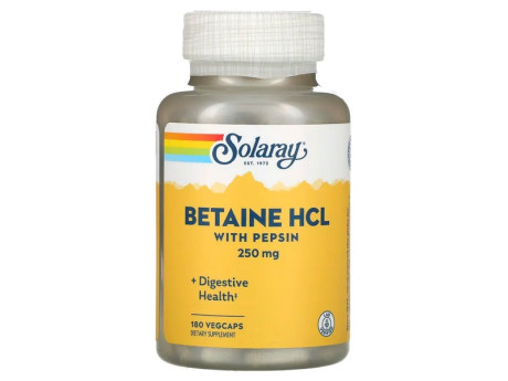 Betaine HCL with Pepsin 250мг Solaray (180 вег капсул)