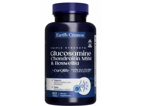 Glucosamine, Chondroitin, MSM plus Boswellia Earth‘s Creation (60 таблеток)