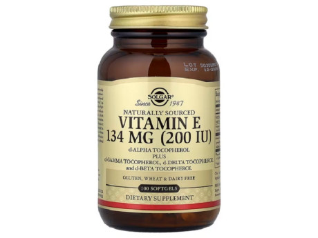 Vitamin E 134мг (200 IU) d-Alpha Tocopherol plus Mixed Tocopherols Solgar (100 капсул)