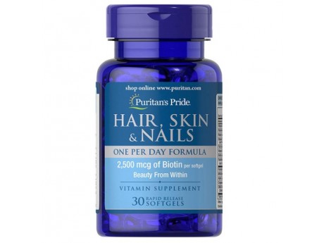 Hair, Skin & Nails + 2500 мг Биотина (30 капсул)