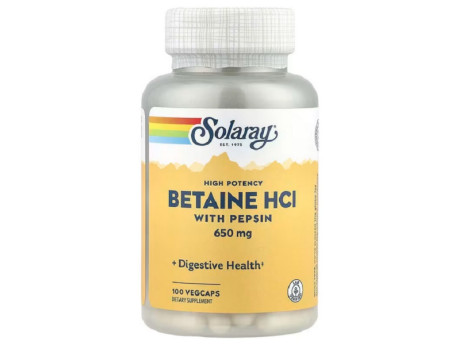 Betaine HCI with Pepsin 650мг Solaray (100 вег капсул)