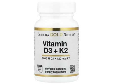 Vitamin D3 + K2 California Gold Nutrition (60 вег капсул)
