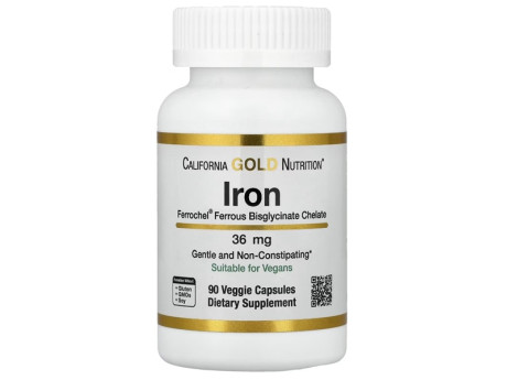 Ferrochel Iron (Bisglycinate) California Gold Nutrition (90 вег капсул)