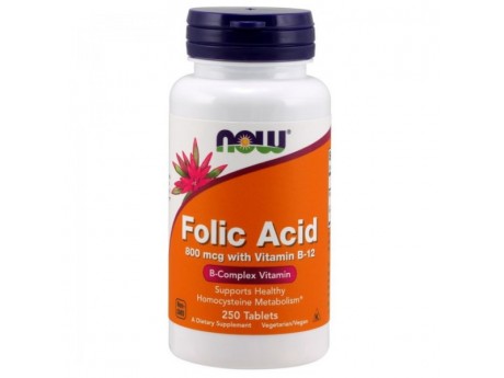 Folic Acid и B12 800 мкг Now Foods (250 таблеток)