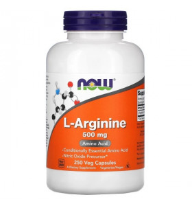 L-Arginine 500 mg NOW Foods (250 вег капсул)