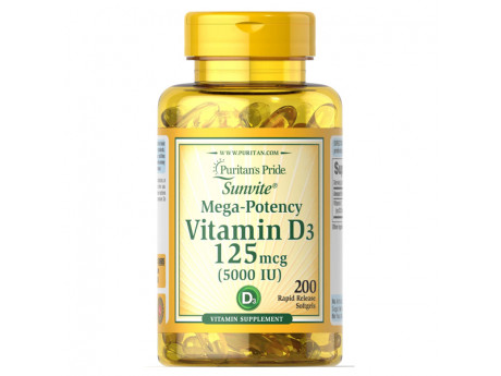 Vitamin D3 5000 IU Puritan's Pride (200 капсул)