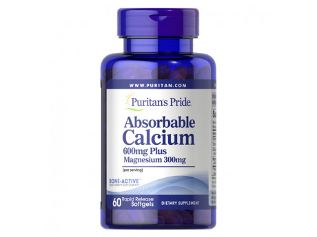 Absorbable Calcium 600 мг plus Magnesium 300 мг Puritan's Pride (60 капсул)