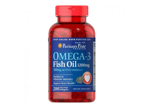 Omega-3 Fish Oil 1200 мг 360 мг Active Omega-3 Puritan's Pride (200 капсул)