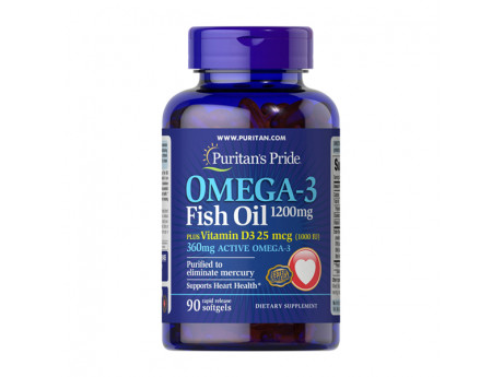 Omega 3 Fish Oil 1200 мг plus Vitamin D3 1000 IU Puritan's Pride (90 капсул)