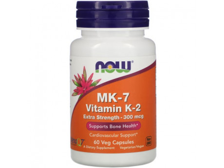 MK-7 Vitamin K-2 Extra Strength 300 мкг NOW (60 веган кап)