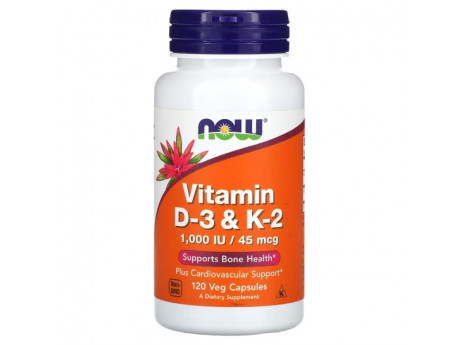 Vitamin D-3 and K-2 1000 IU/45 мкг NOW (120 веган кап)