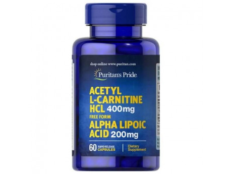 Acetyl L-carnitine 400 мг with Alpha Lipoic Acid Puritan's Pride (60 капсул)