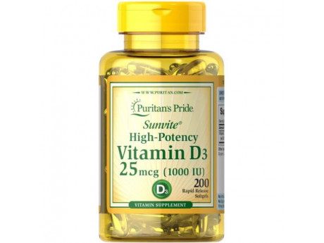 Vitamin D3 25 мкг Puritan's Pride (200 капсул)