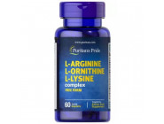 L-Arginine L-Ornithine L-Lysine Puritan's Pride (60 таблеток)
