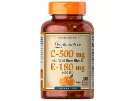 Vitamin C & E 500 мг 400 IU with Rose Hips Puritan's Pride (100 капсул)