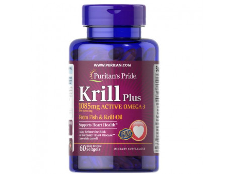 Krill Oil Plus High Omega-3 Concentrate 1085мг Puritan's Pride (60 капсул)